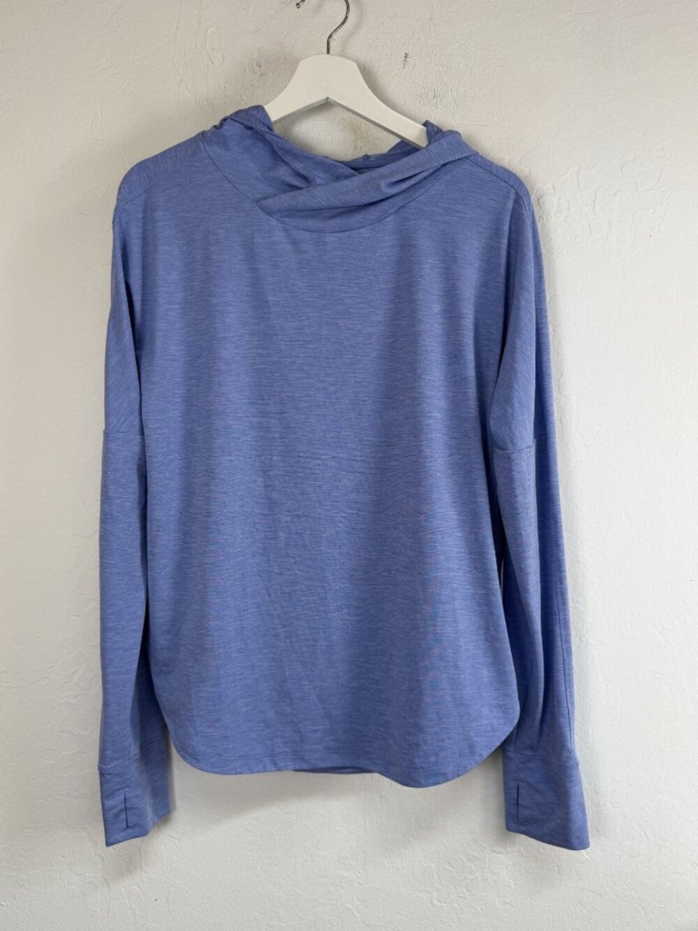 REI Co-op Womens Blue Heather Hooded Long Sleeve Athletic Top Large Stretch